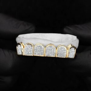 Yellow Gold Invisible Set Diamond Blocks Grillz - GotGrillz