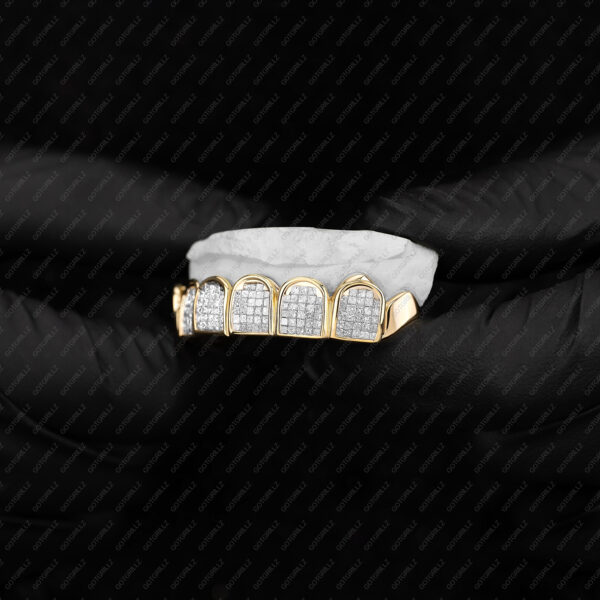 Yellow Gold Invisible Set Diamond Blocks Grillz - GotGrillz