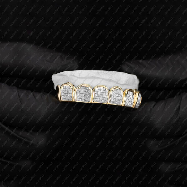 Yellow Gold Invisible Set Diamond Blocks Grillz - GotGrillz