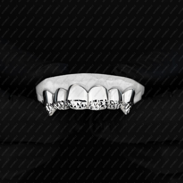 White Gold Polished Diamond Cut Tips Grillz - GotGrillz