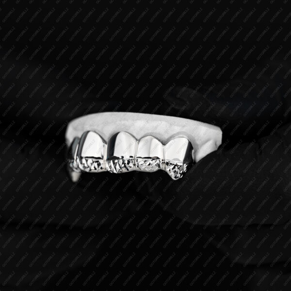 White Gold Polished Diamond Cut Tips Grillz - GotGrillz