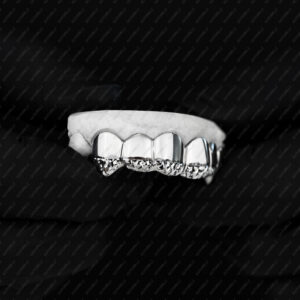 White Gold Polished Diamond Cut Tips Grillz - GotGrillz