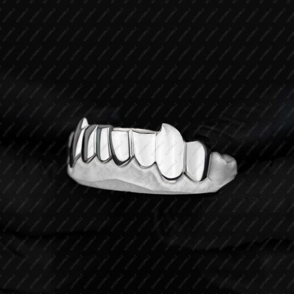 White Gold Solid Polished K9 Fangs Grillz - GotGrillz