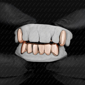 Rose Gold Solid Polished K9 Fangs and Bottom Solid Grillz - GotGrillz