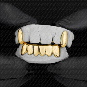 Yellow Gold Solid Polished K9 Fangs and Bottom Solid Grillz - GotGrillz