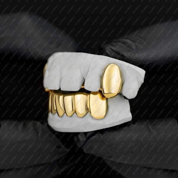 Yellow Gold Solid Polished K9 Fangs and Bottom Solid Grillz - GotGrillz
