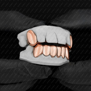 Rose Gold Solid Polished K9 Fangs and Bottom Solid Grillz - GotGrillz
