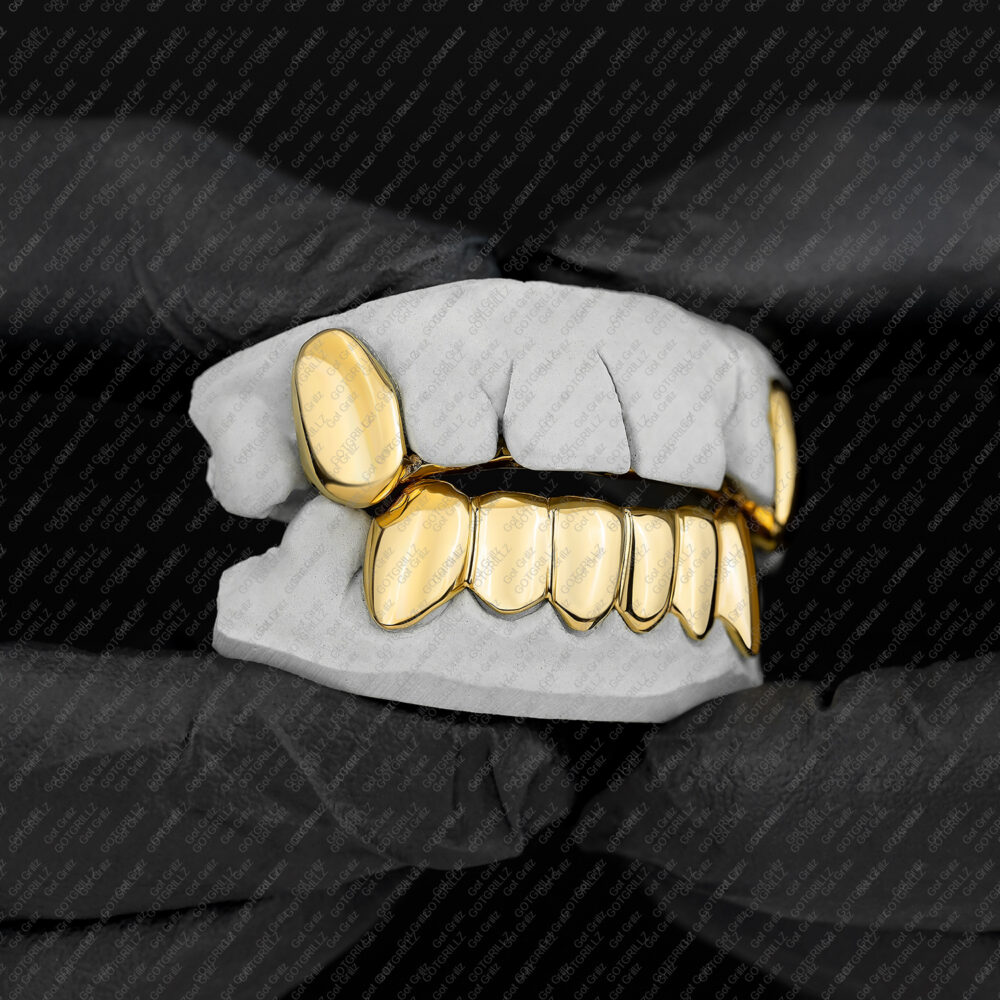 Yellow Gold Solid Polished K9 Fangs and Bottom Solid Grillz - GotGrillz