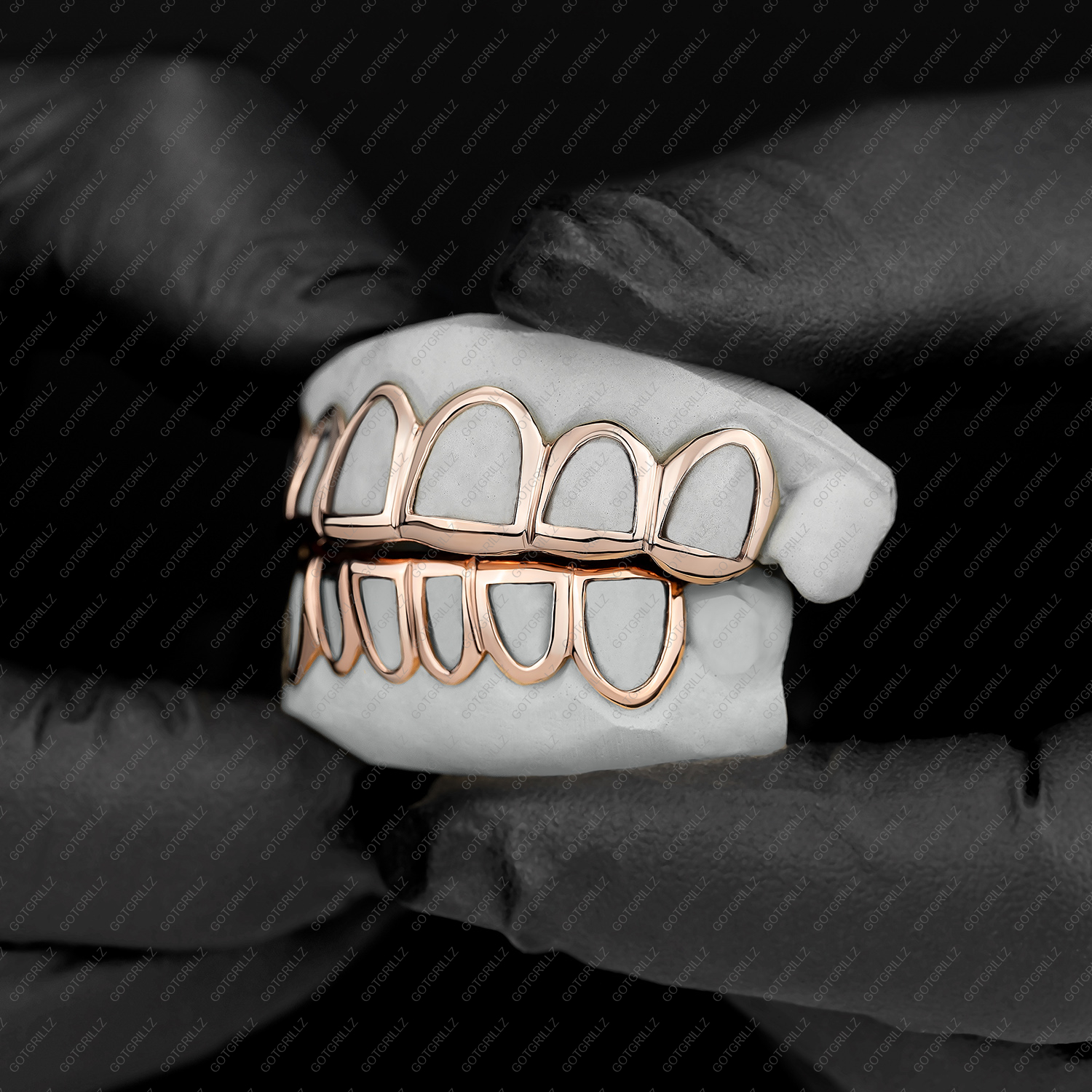 Rose Gold Classic Polished Open Face Grillz Custom Gold Grillz
