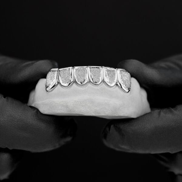 White Gold Diamond Dust K9 and Punchout Bottom Grillz - GotGrillz