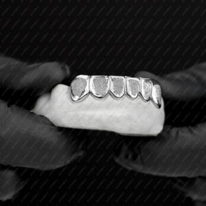 White Gold Diamond Dust K9 and Punchout Bottom Grillz - GotGrillz