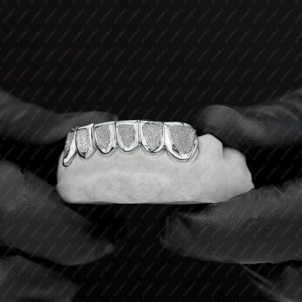 White Gold Diamond Dust K9 and Punchout Bottom Grillz - GotGrillz