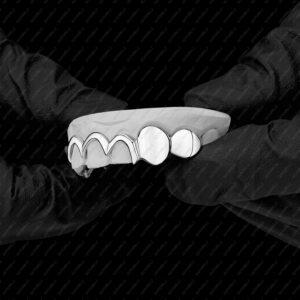 White Gold Solid Open Outline Style and Solid K9 Grillz - GotGrillz