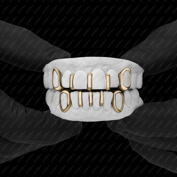 Yellow Gold Multi Gap Bar with Open Face K9 Grillz - GotGrillz