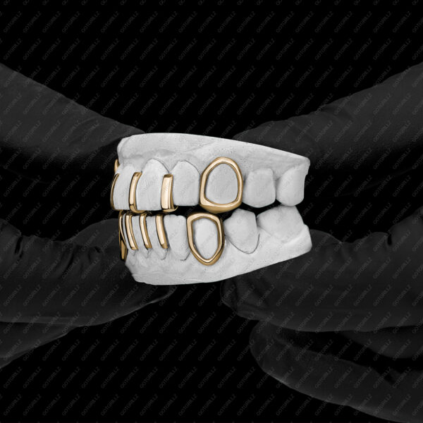 Yellow Gold Multi Gap Bar with Open Face K9 Grillz - GotGrillz