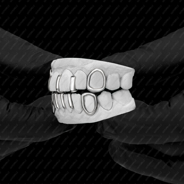 White Gold Multi Gap Bar with Open Face K9 Grillz - GotGrillz