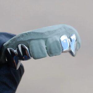 White Gold Double Cap K9 Fangs Grillz - GotGrillz