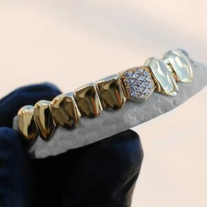 Yellow Gold Classic with Single Diamond Tooth Iced Grillz - GotGrillz