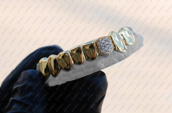 Yellow Gold Classic with Single Diamond Tooth Iced Grillz - GotGrillz