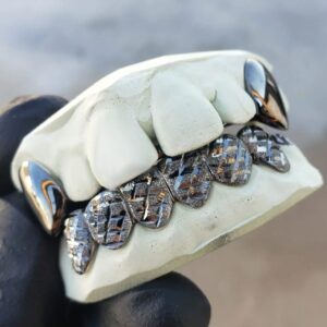 Black Gold Diamond Dust Cut K9 and Bottom Solid Grillz - GotGrillz