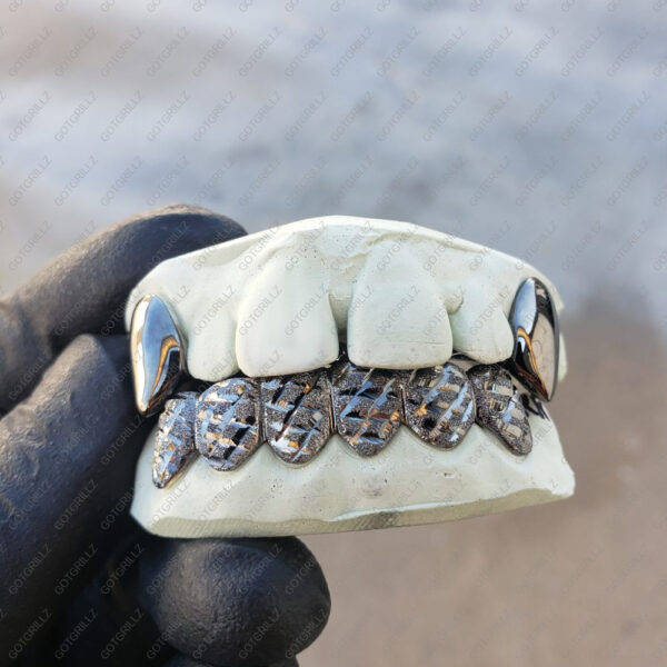 Black Gold Diamond Dust Cut K9 and Bottom Solid Grillz - GotGrillz