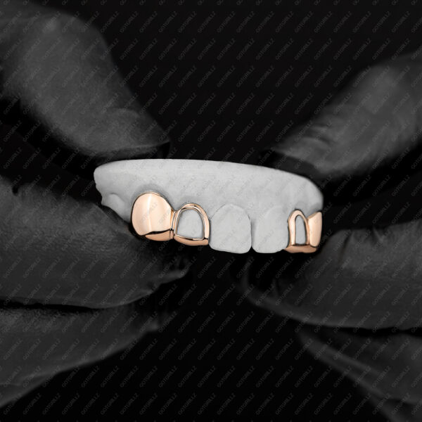 Rose Gold Double Cap Solid K9 Open Face Grillz - GotGrillz