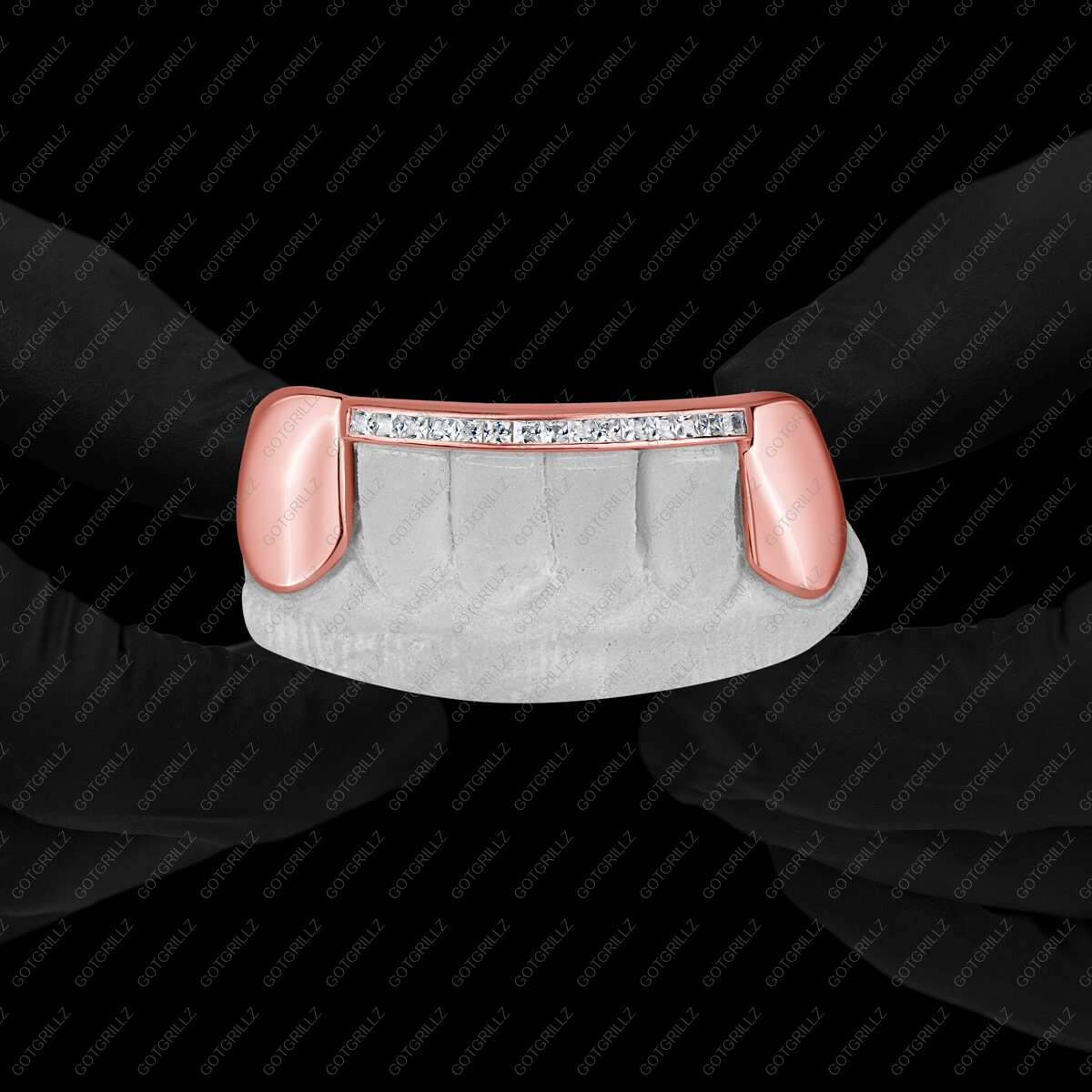 Rose Gold Princess Cut Diamonds Invisible Set Top Bar with Solid K9 Grillz - GotGrillz