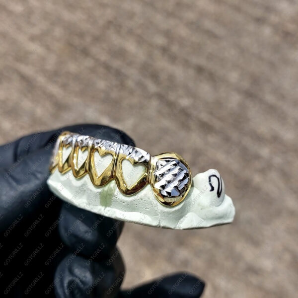 Yellow and White Gold Heart Open Face Diamond Cut Grillz - GotGrillz