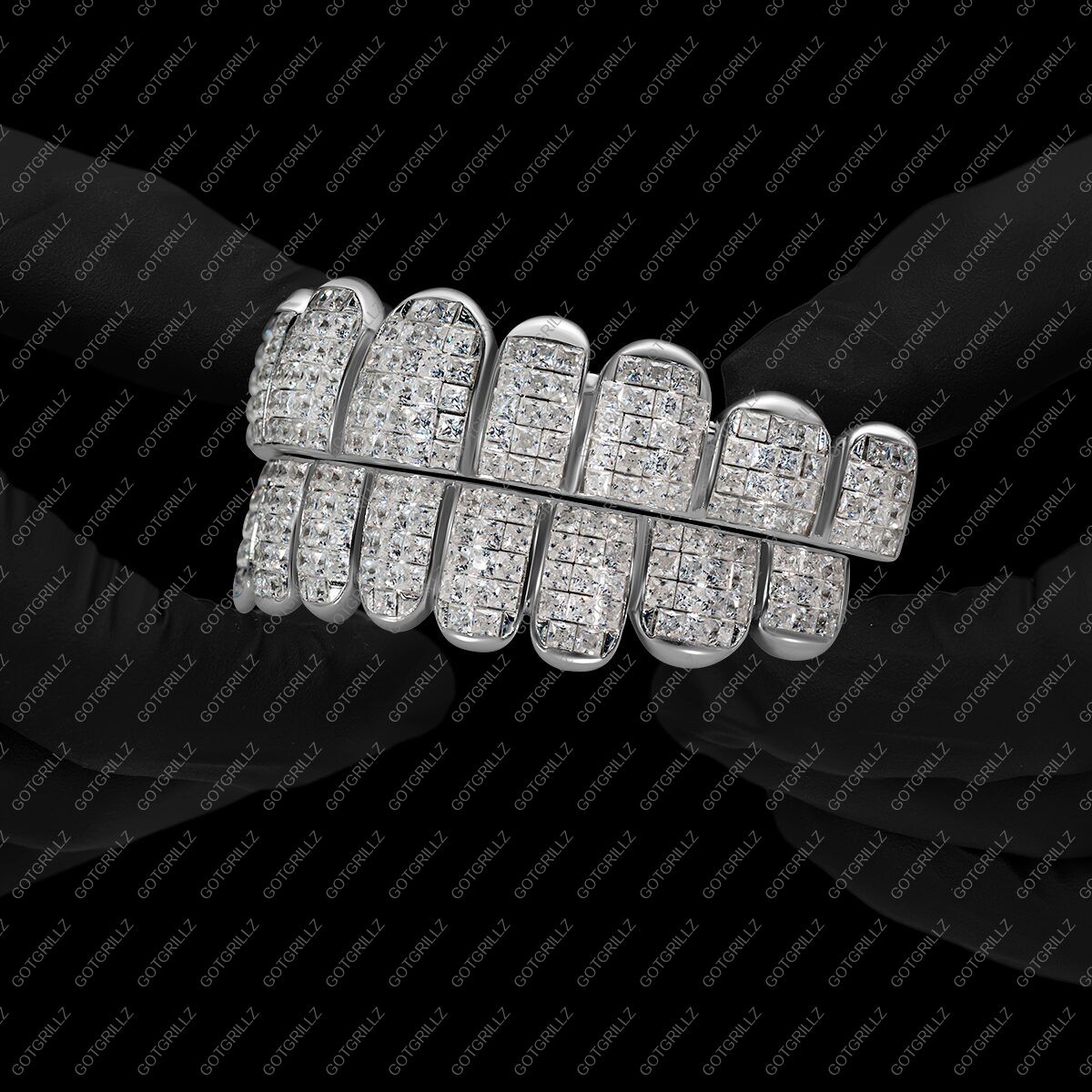 White Gold Invisible Set Princess Cut Diamond Grillz - GotGrillz
