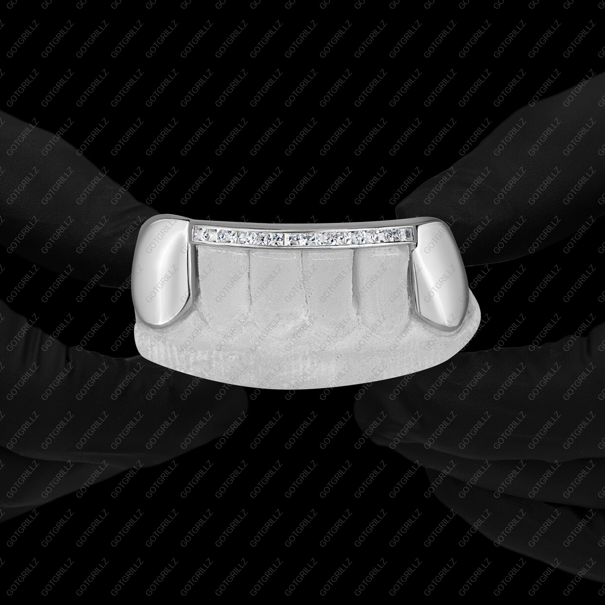 White Gold Channel Set Princess Cut Diamond Bar Bottom Grillz - GotGrillz
