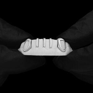 White Gold Multi Gap Bar with Open Face K9 Grillz - GotGrillz