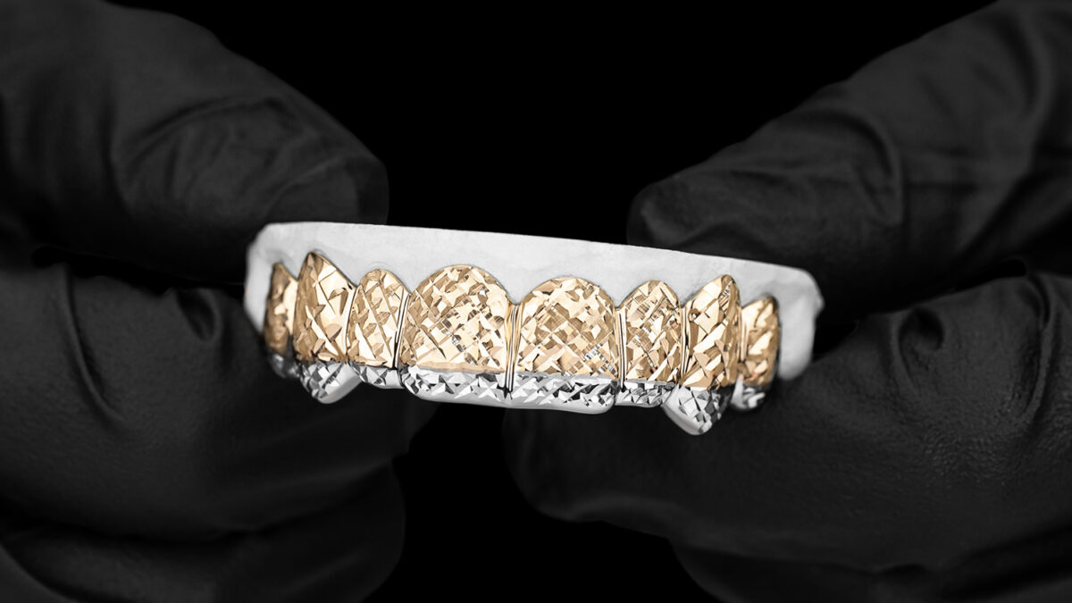 SOLID GOLD TWO TONE DIAMOND DUST GRILLZ – The Grill Masters ATL