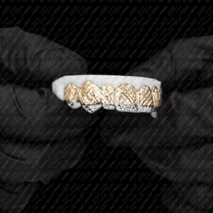 Two Tone Yellow Gold & White Gold Diamond Cut Tips Grillz - GotGrillz