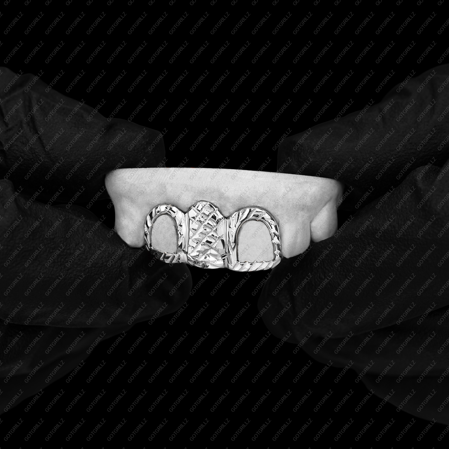 Custom 3 piece White Gold Diamond Cut Solid and Open Face Grillz - GotGrillz