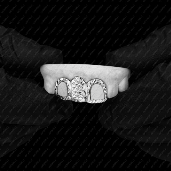 White Gold Diamond Cut Open Face Window Grillz - GotGrillz