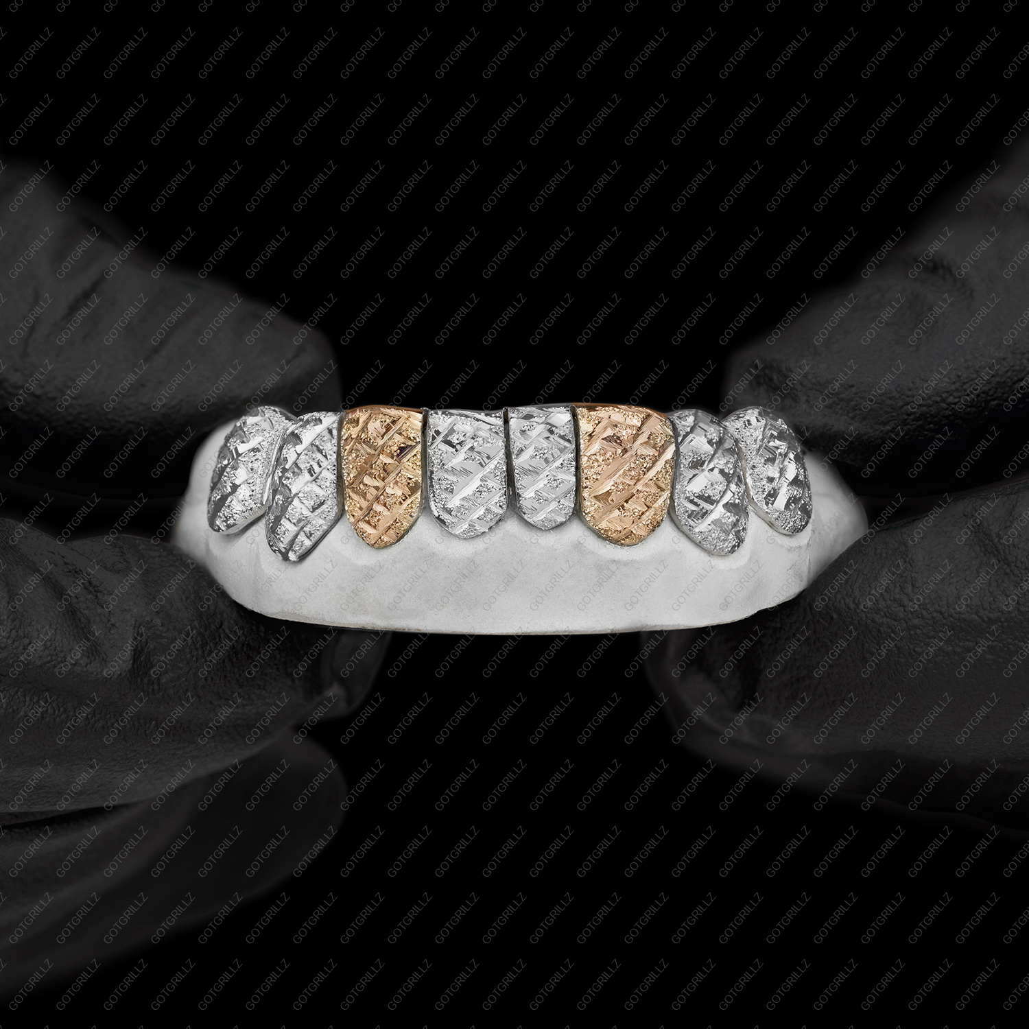 thumbnail image 2 of Two-Tone Sterling Silver & 18K Gold Plated Princess Cut Grillz - Unbranded 2 of 12