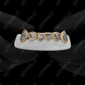 Yellow and White Gold Retro Diamond Cut Grillz