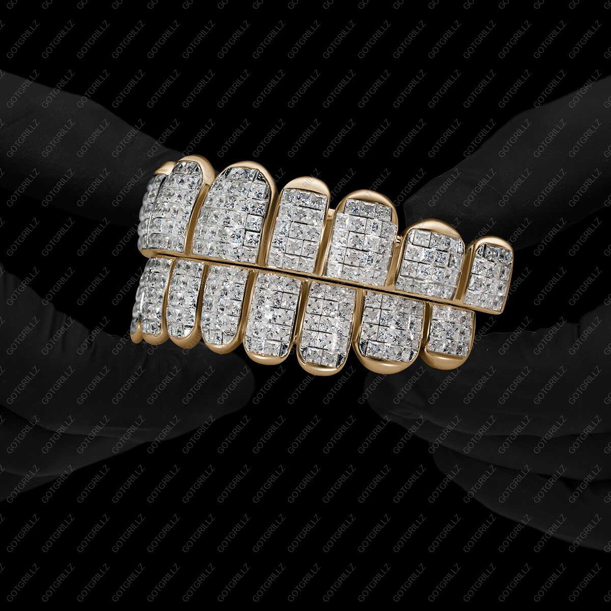 Yellow Gold Invisible Set Princess Cut Diamond Grillz - GotGrillz
