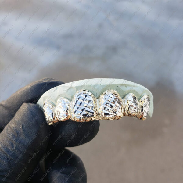 Yellow and White Gold Diamond Cut and Dust Cut Trim Grillz - GotGrillz
