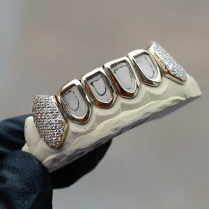 Yellow Gold Open Face with Diamond K9 Fangs Grillz - GotGrillz