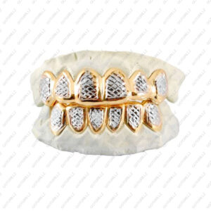 Yellow and White Gold Retro Diamond Cut Grillz - GotGrillz