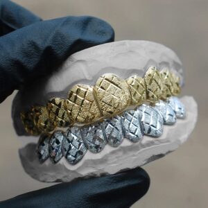Yellow and White Gold Diamond Dust Cut Grillz - GotGrillz