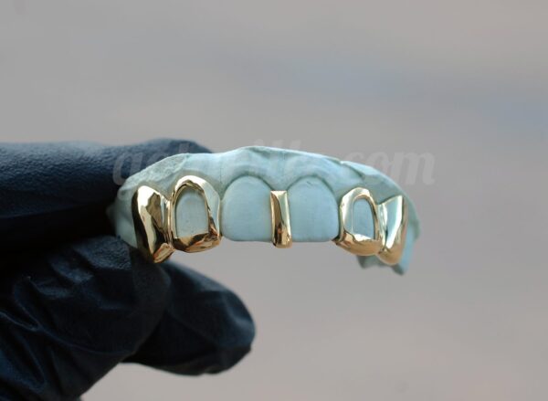 Yellow Gold Custom Gap Bar with Open Face K9 Top Grillz - GotGrillz