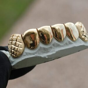Yellow Gold Solid and Diamond Dust Cuts K9 Grillz - GotGrillz