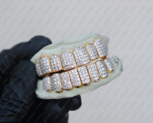 Yellow Gold Handset Diamond Vertical Set Grillz - GotGrillz