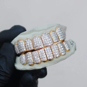 Yellow Gold Handset Diamond Vertical Set Grillz - GotGrillz