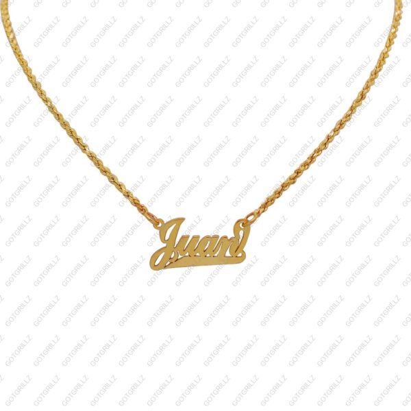 Yellow Gold Custom Personalized Diamond Cut Cursive Nameplate Pendant with Rope Chain - GotGrillz