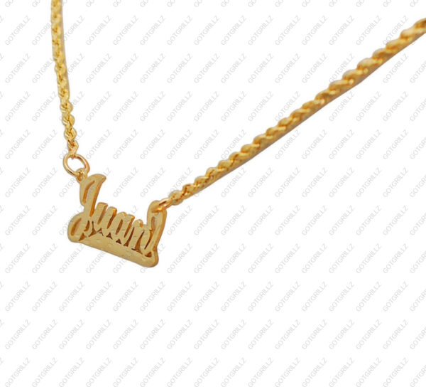 Yellow Gold Custom Personalized Diamond Cut Cursive Nameplate Pendant with Rope Chain - GotGrillz