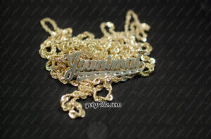 Yellow Gold Custom Personalized Diamond Cut Cursive Nameplate Pendant with Rope Chain - GotGrillz