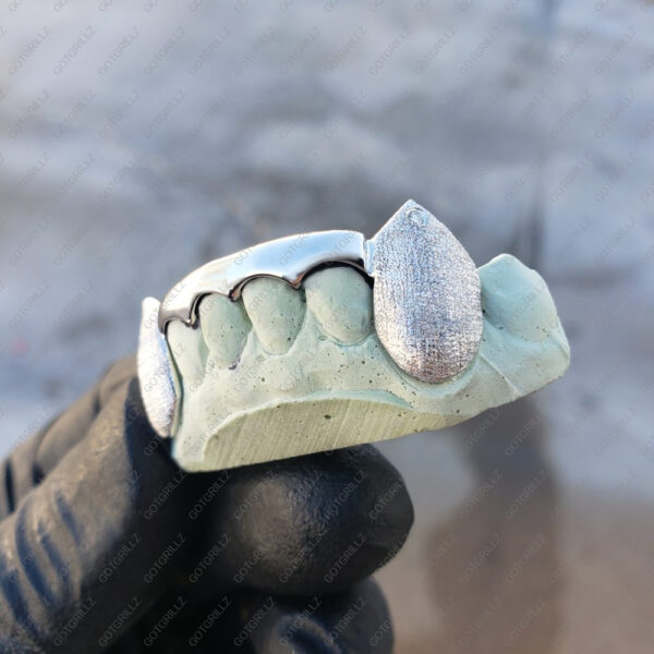 White Gold K9 Fangs Diamond Dust with Stone Grillz - GotGrillz